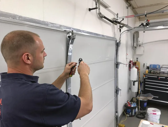 Before and after garage door dent repair by Streetsboro Garage Door Repair in Streetsboro