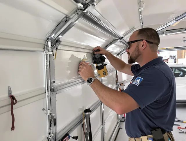 Streetsboro Garage Door Repair technician quieting a noisy garage door in Streetsboro