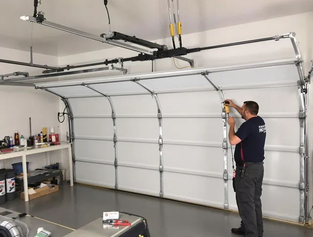 Streetsboro Garage Door Repair certified technician performing overhead door system repair in Streetsboro