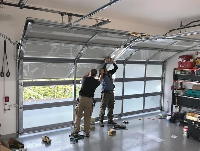 Streetsboro Garage Door Repair expert performing precise panel replacement on Streetsboro garage door